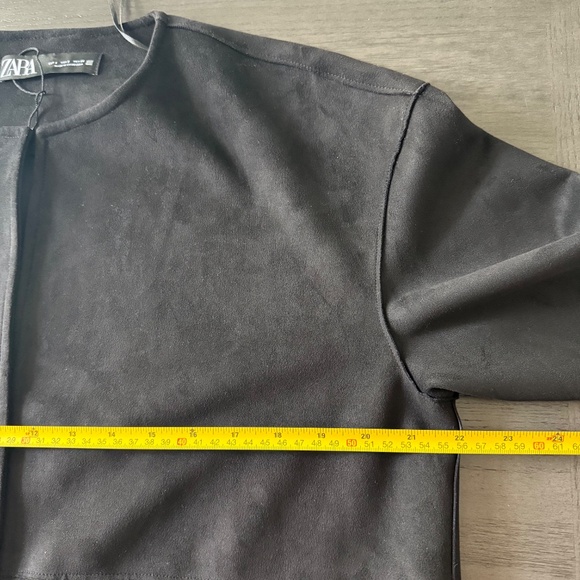 Zara Jacket Blazer‎ Beaded Detail Open Front Black Size S - Picture 7 of 8